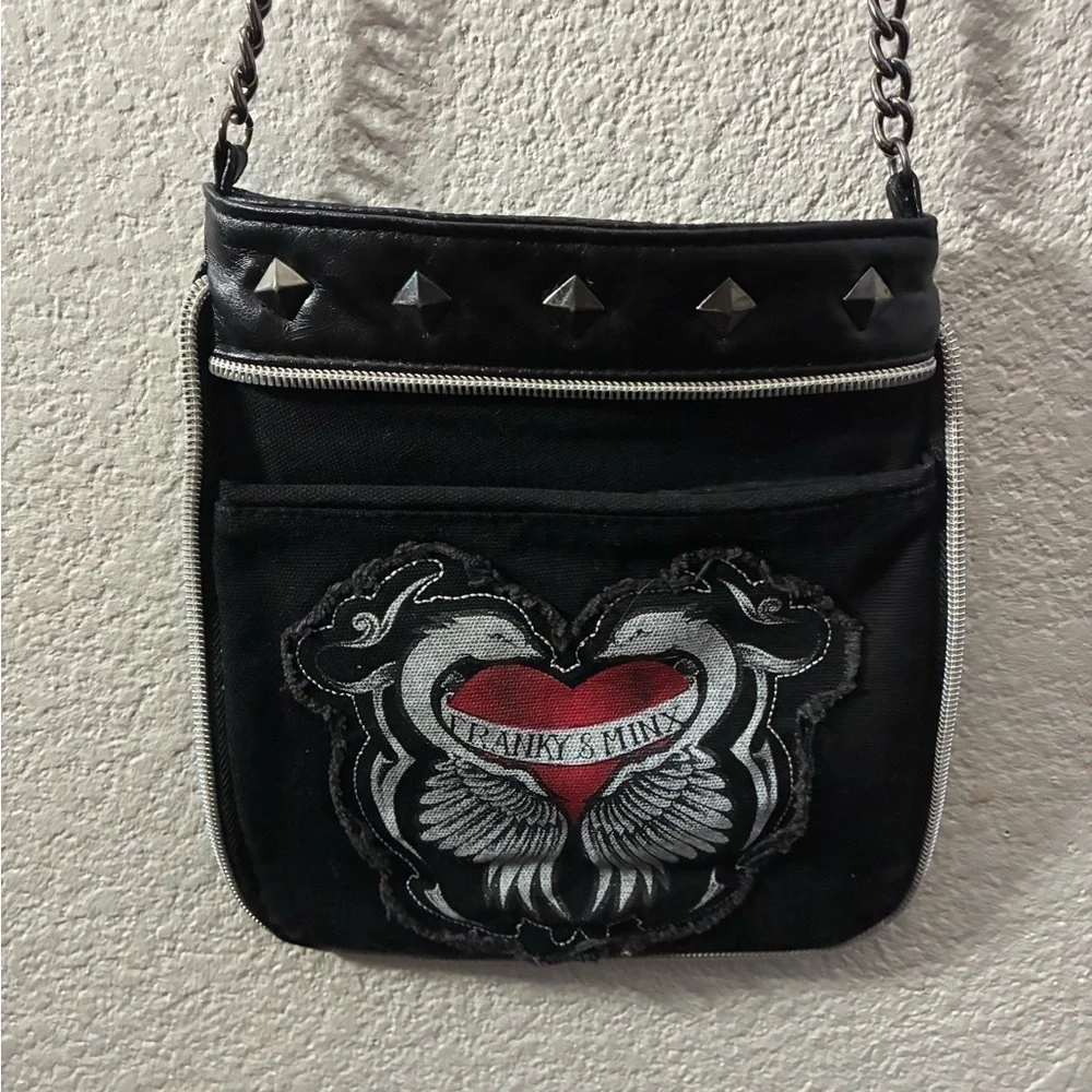 Franky & Minx Black and Red Gothic Crossbody Chain Strap Women's Bag